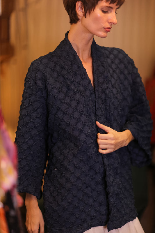 DARK BLUE PREMIUM DENIM SHORT KIMONO LEYLU