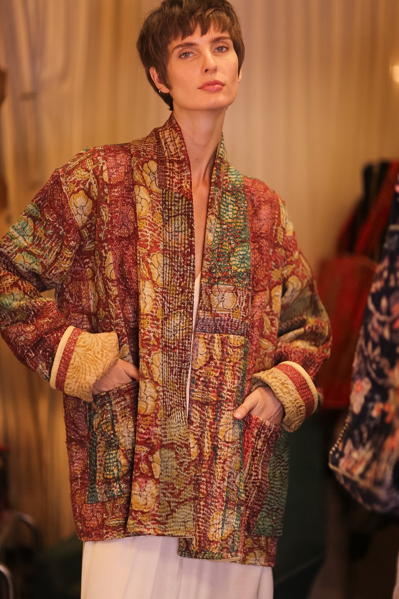 HALF KIMONO KANTHA JACKET - VINTAGE STYLE ART