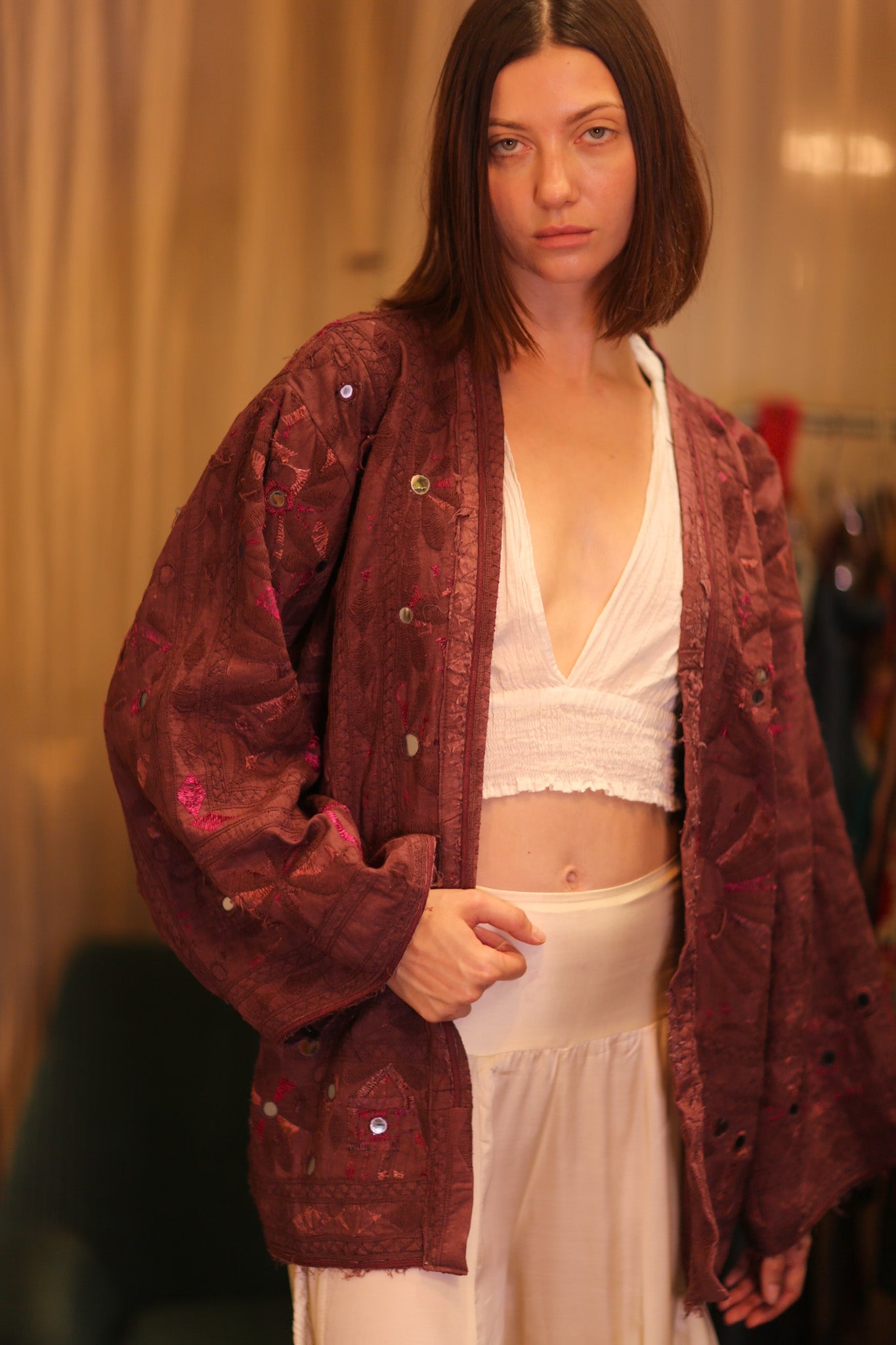 VINTAGE ANTIQUE FABRIC SHORT KIMONO PADAMYA