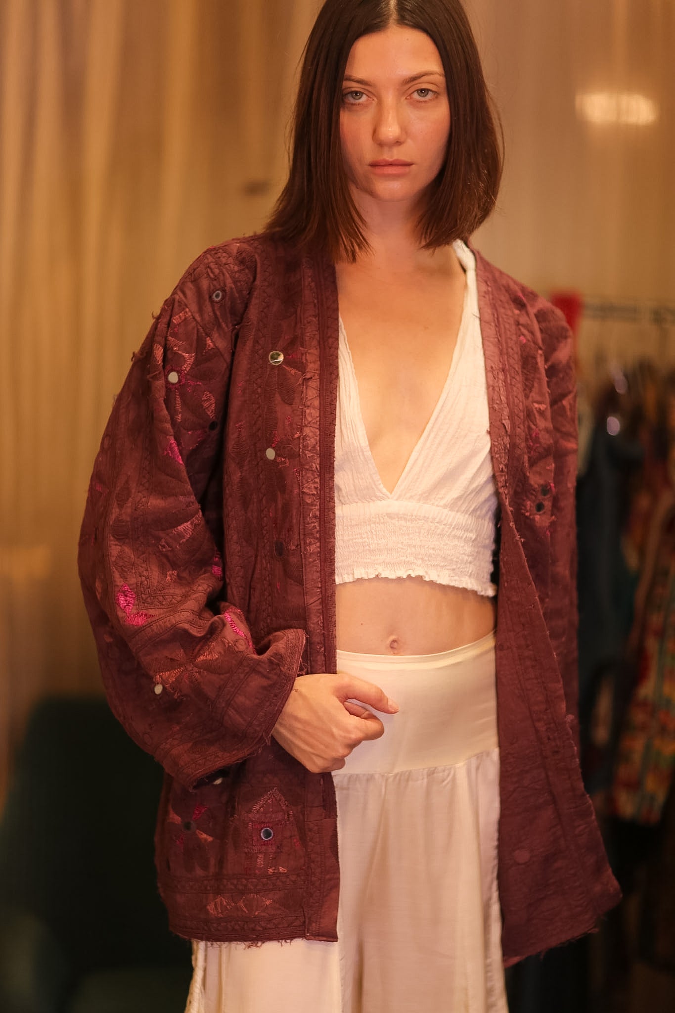 VINTAGE ANTIQUE FABRIC SHORT KIMONO PADAMYA