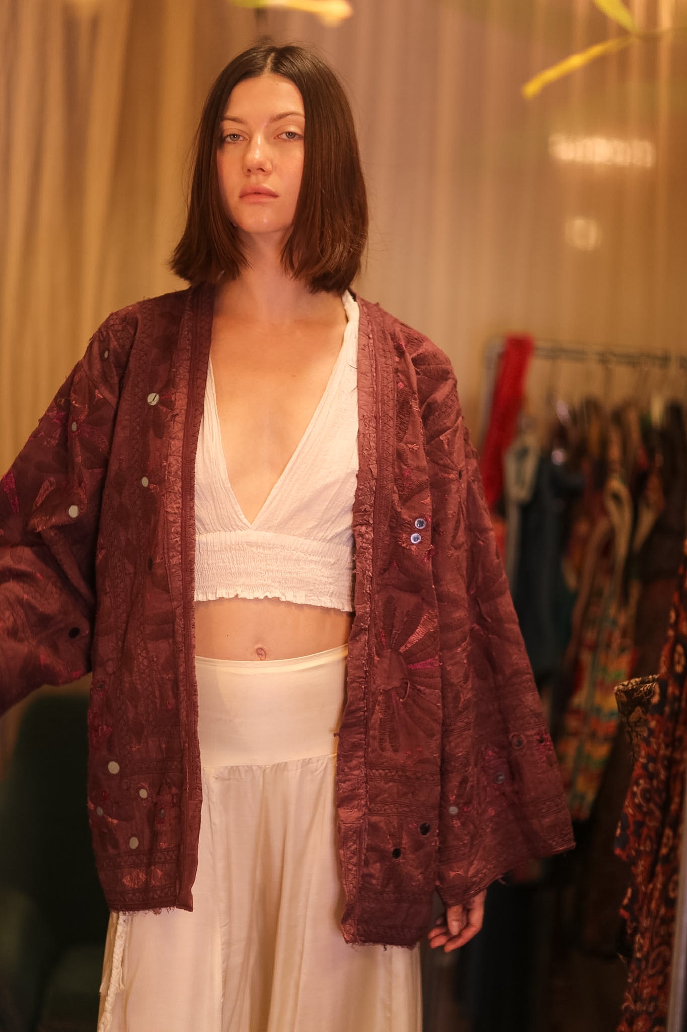VINTAGE ANTIQUE FABRIC SHORT KIMONO PADAMYA