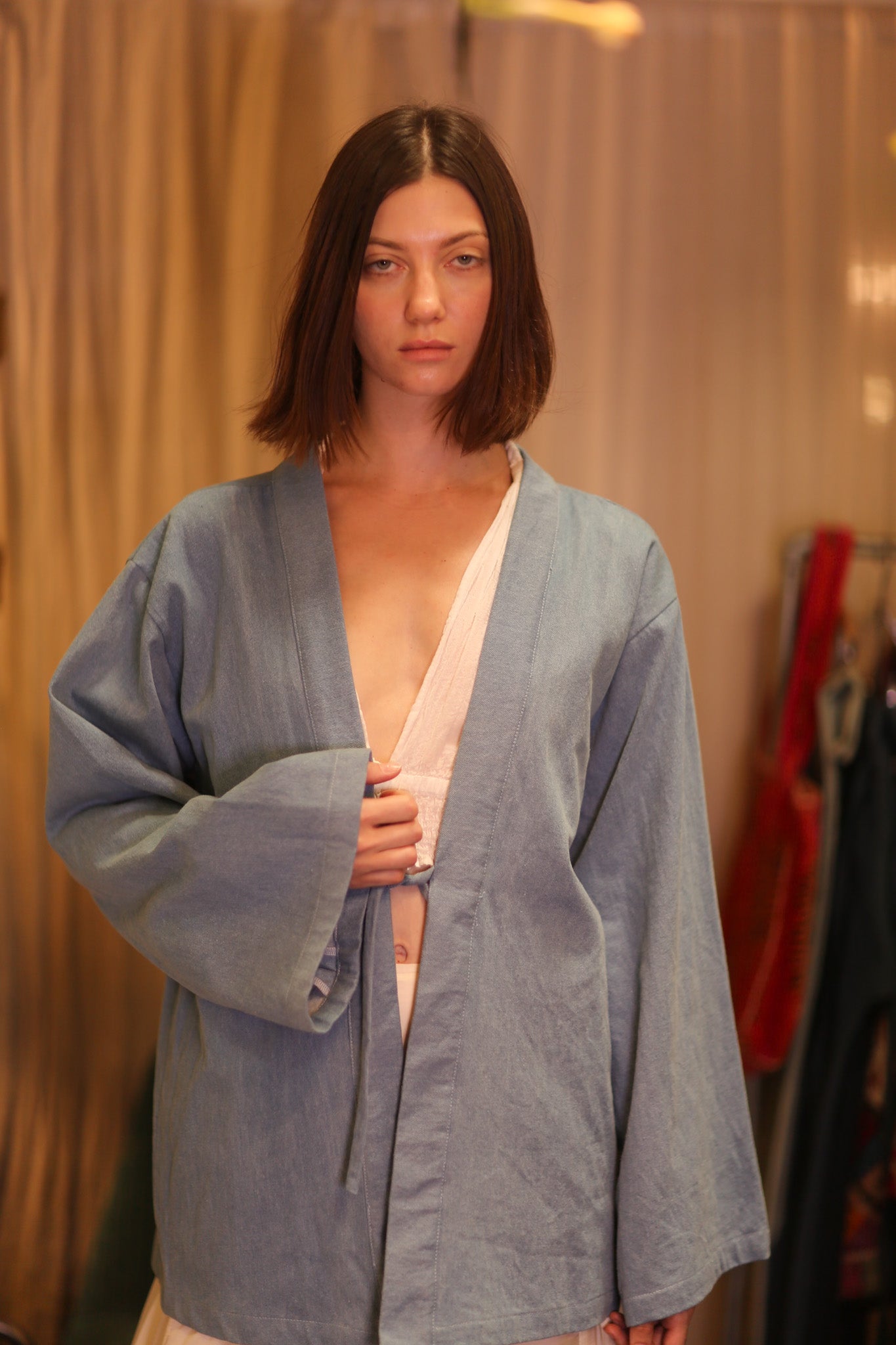 DENIM SHORT KIMONO JUENTRA LIGHTBLUE