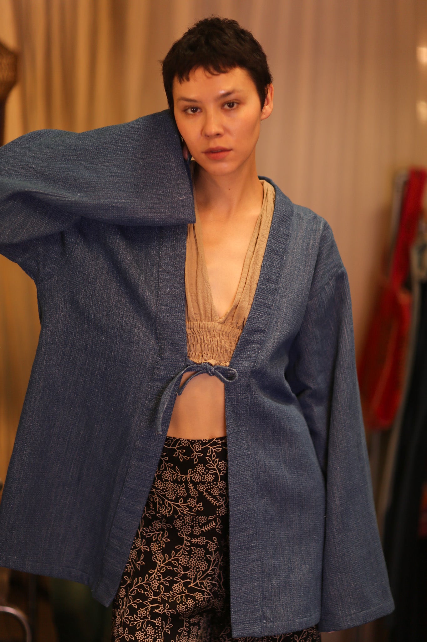DENIM SHORT KIMONO JUENTRA DARKBLUE