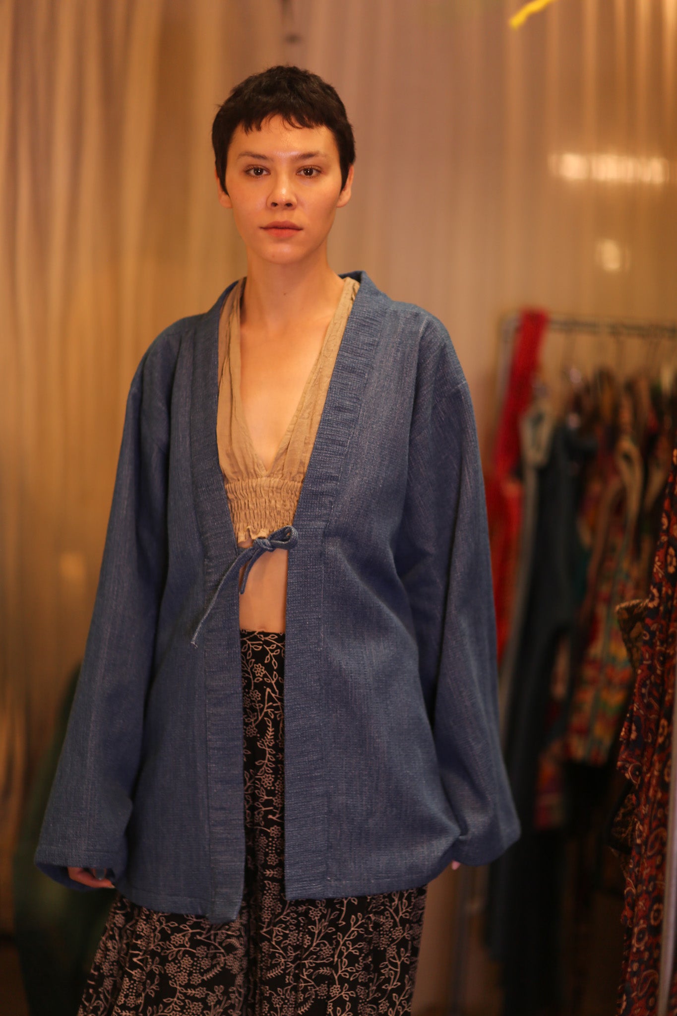 DENIM SHORT KIMONO JUENTRA DARKBLUE