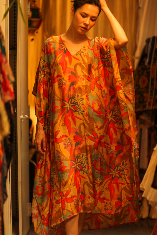 YAYA SILK KAFTAN LIGHT COLORFUL JUNGLE