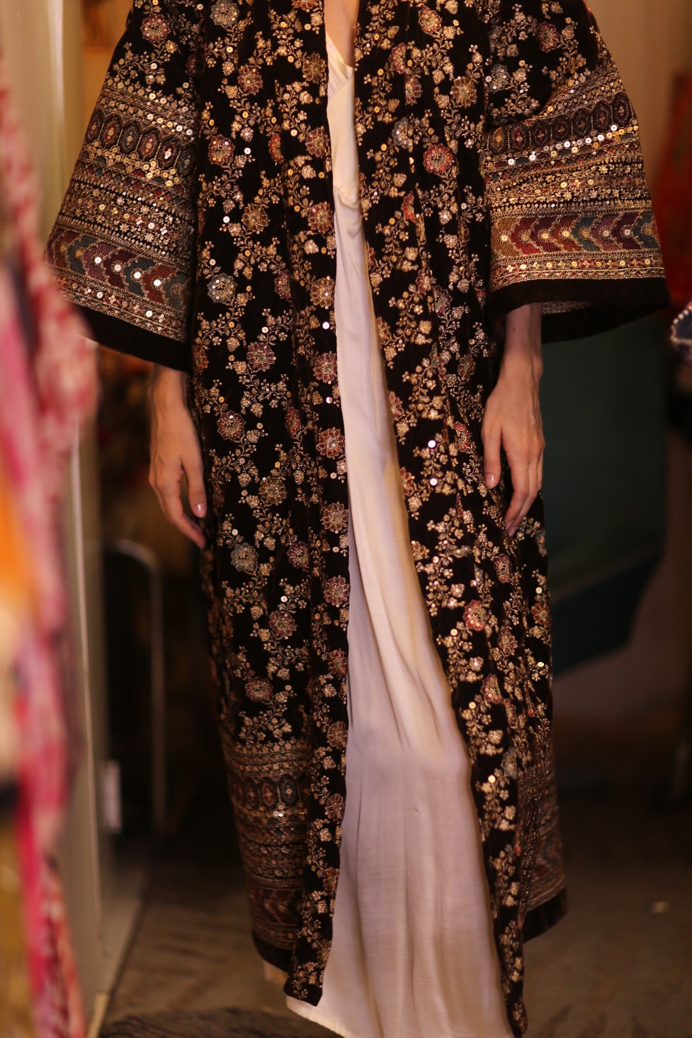 EMBROIDERED VELVET COAT KIMONO MELNU