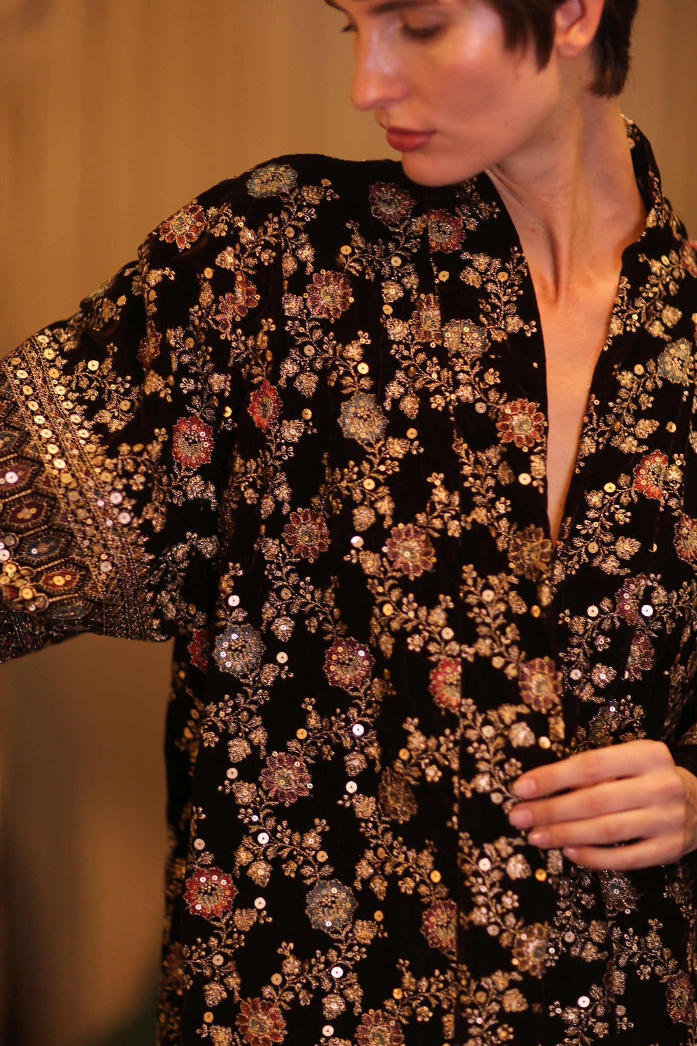 EMBROIDERED VELVET COAT KIMONO MELNU