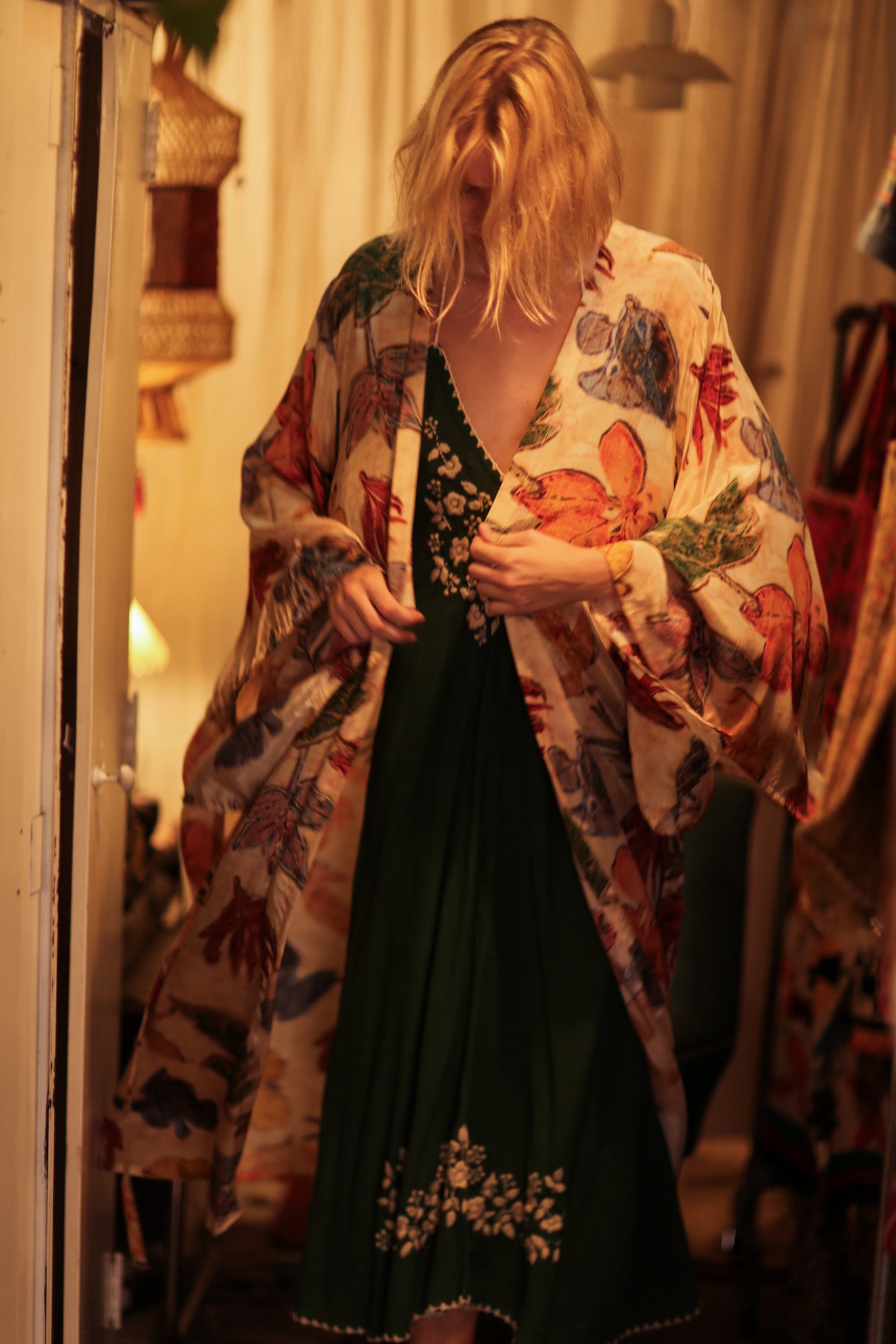 PINA SILK KIMONO PRESSED FLOWERS