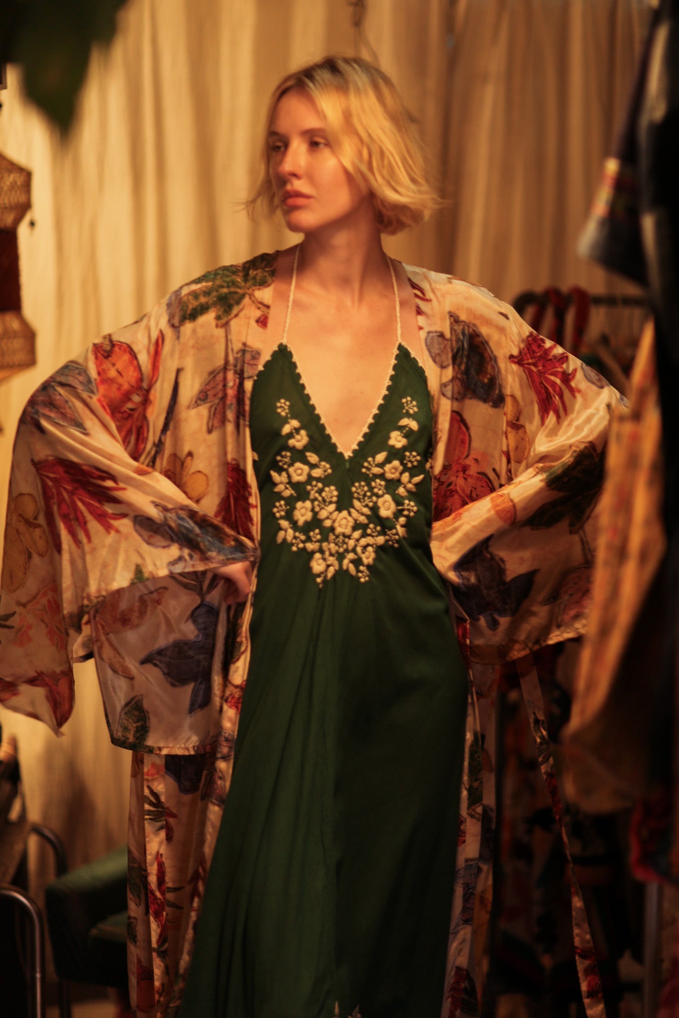 PINA SILK KIMONO PRESSED FLOWERS