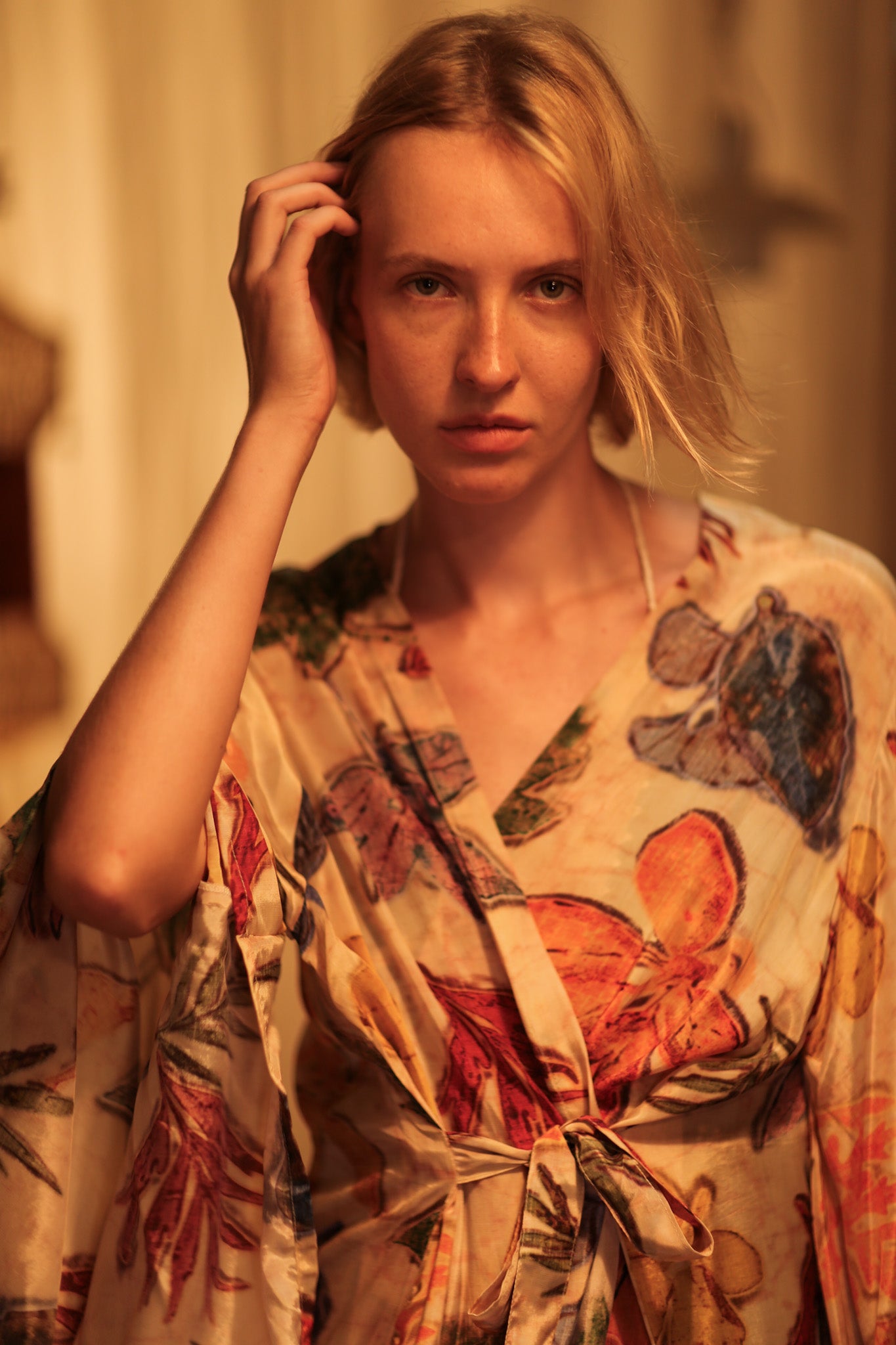 PINA SILK KIMONO PRESSED FLOWERS