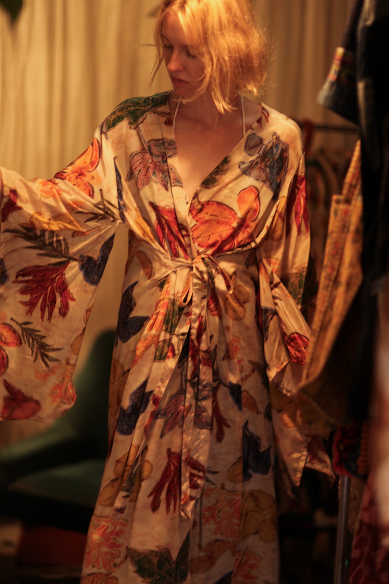 PINA SILK KIMONO PRESSED FLOWERS