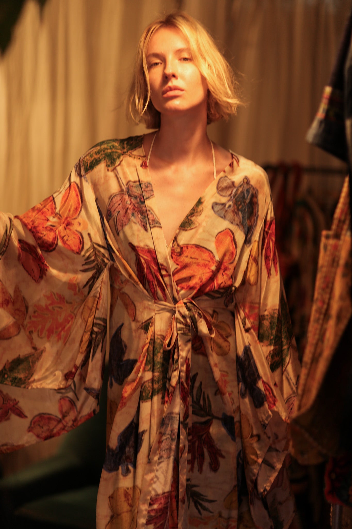 PINA SILK KIMONO PRESSED FLOWERS