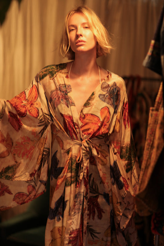 PINA SILK KIMONO PRESSED FLOWERS