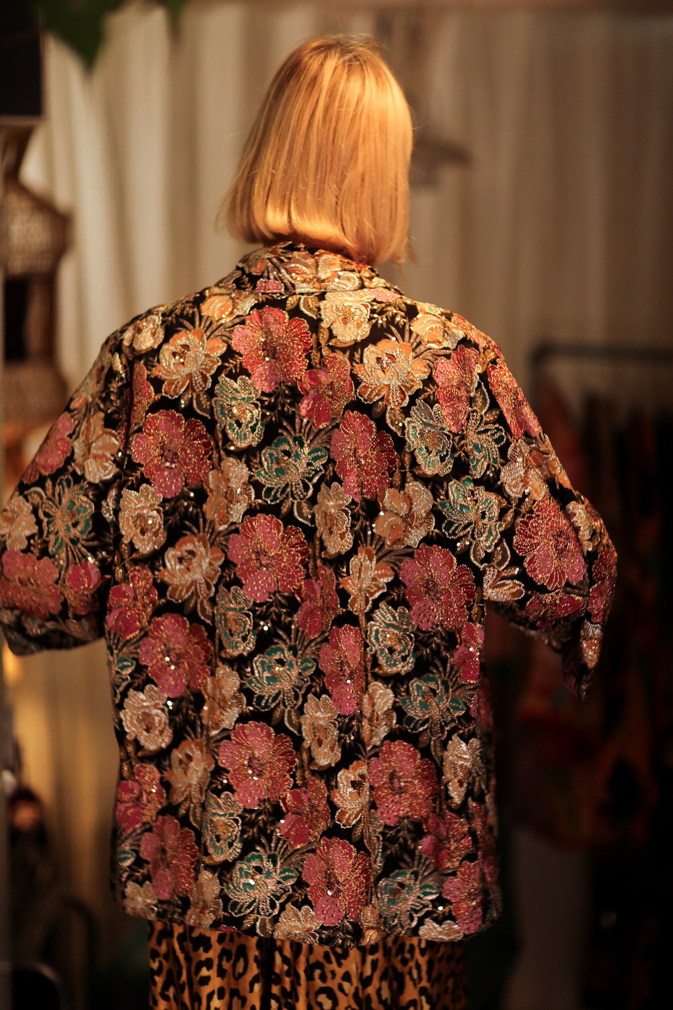 CARINE EMBROIDERED SILK KIMONO MULTI FLOWER
