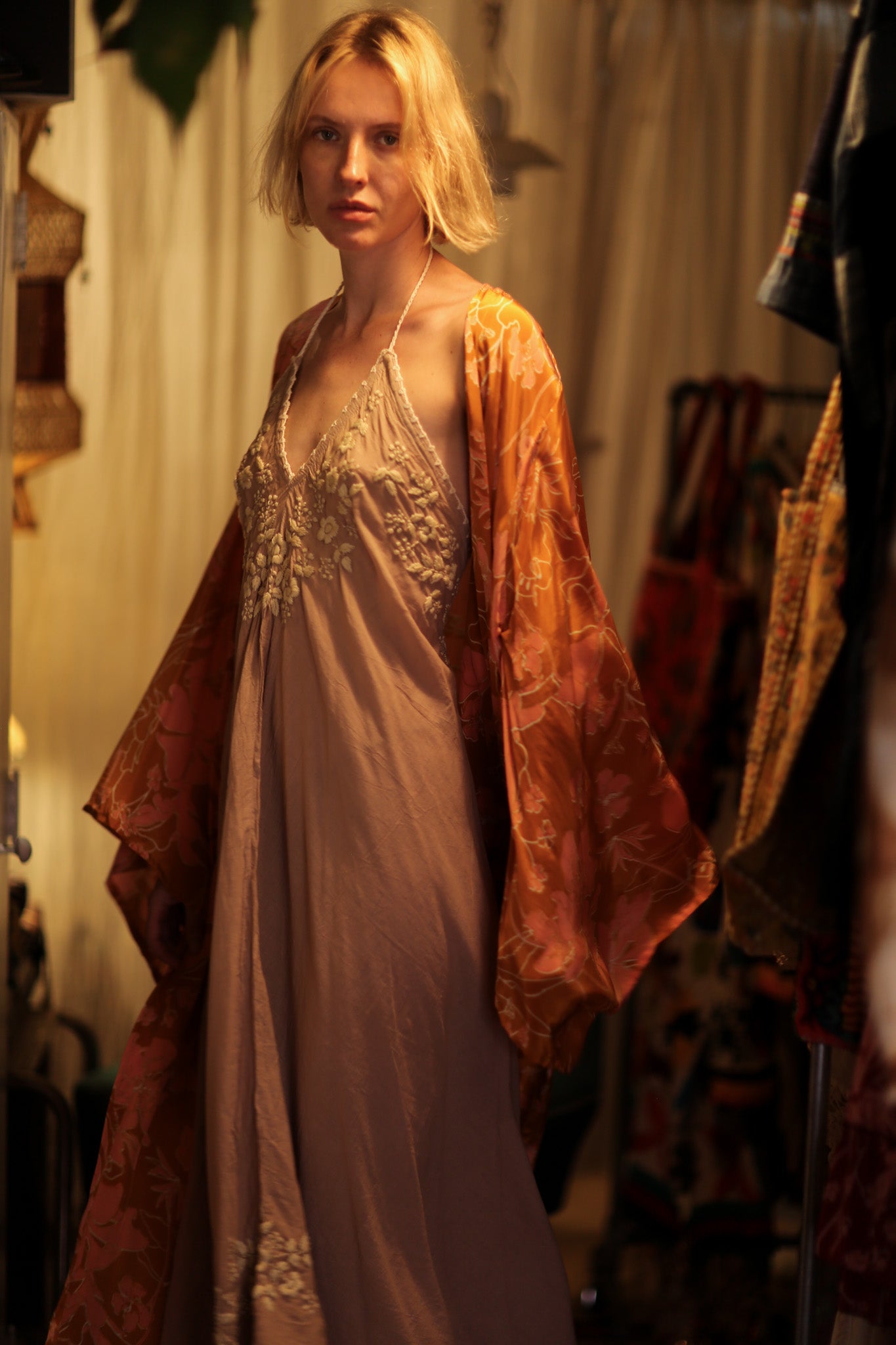 PINA SILK KIMONO ORANGE FLOWER