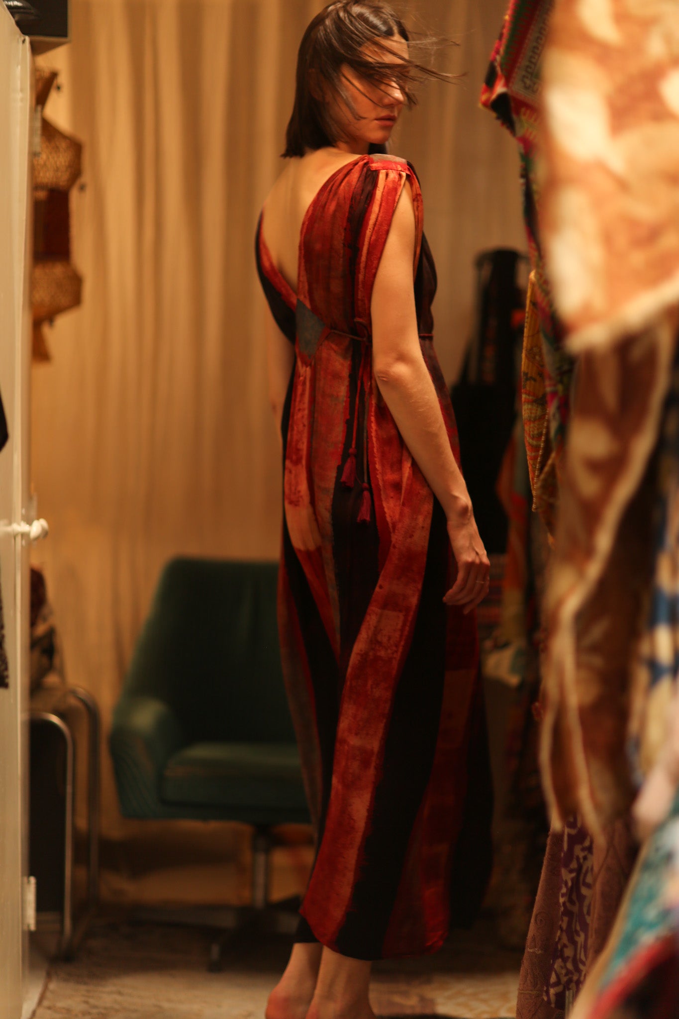 VICTORIA SILK DRESS RED STRIPE