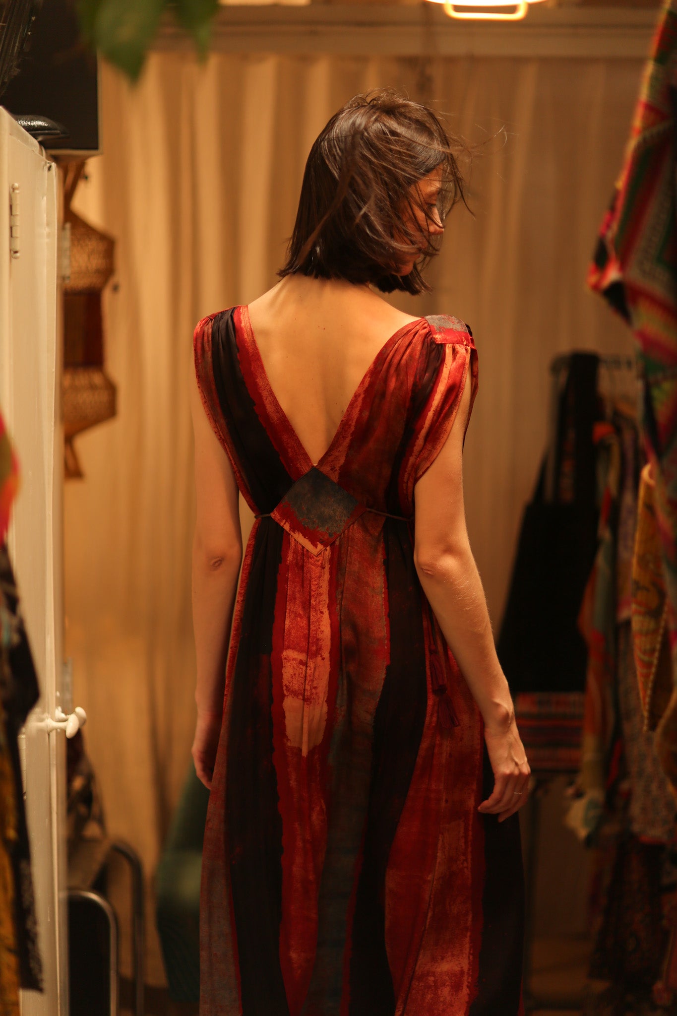 VICTORIA SILK DRESS RED STRIPE