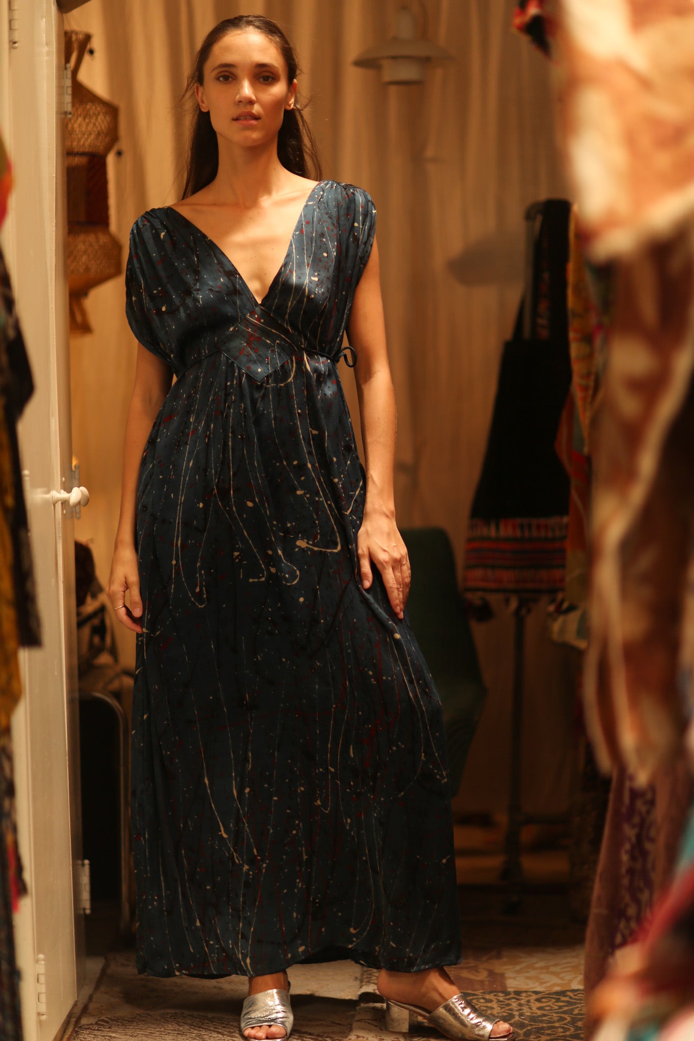 VICTORIA SILK DRESS BLUE POLLOCK