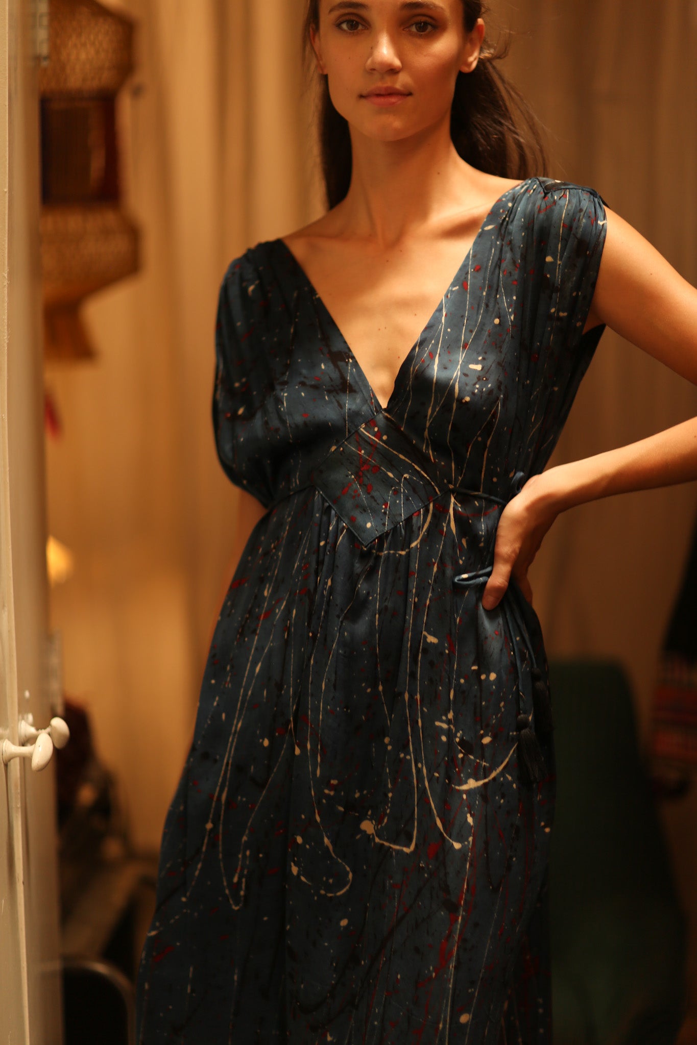 VICTORIA SILK DRESS BLUE POLLOCK