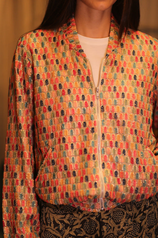 EMBROIDERED SILK BOMBER JACKET ANCHA CASEY