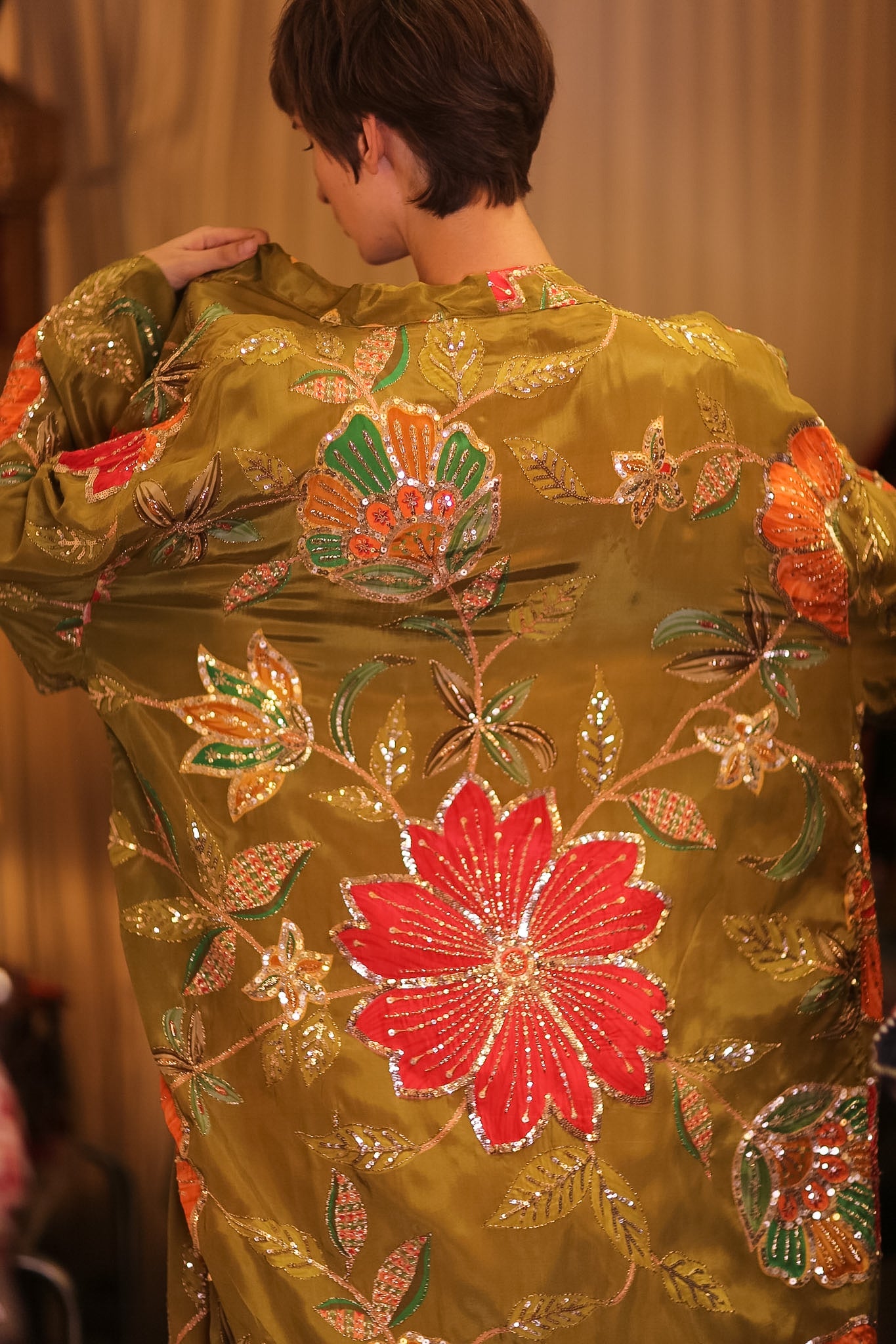 EMBROIDERED SILK KIMONO ROSE GABRIEL