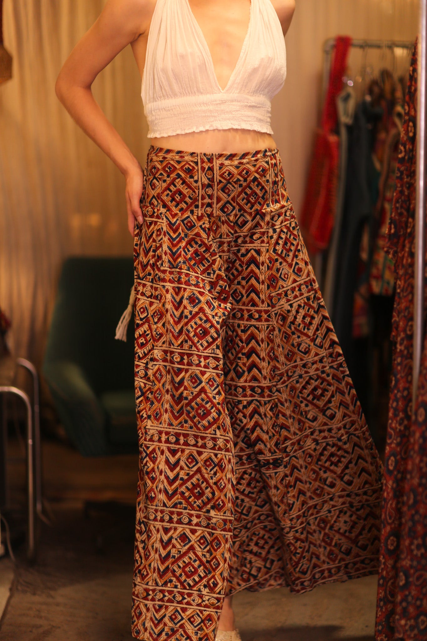COTTON WIDE LEGS LONG PANTS RUBY MHAMKWET