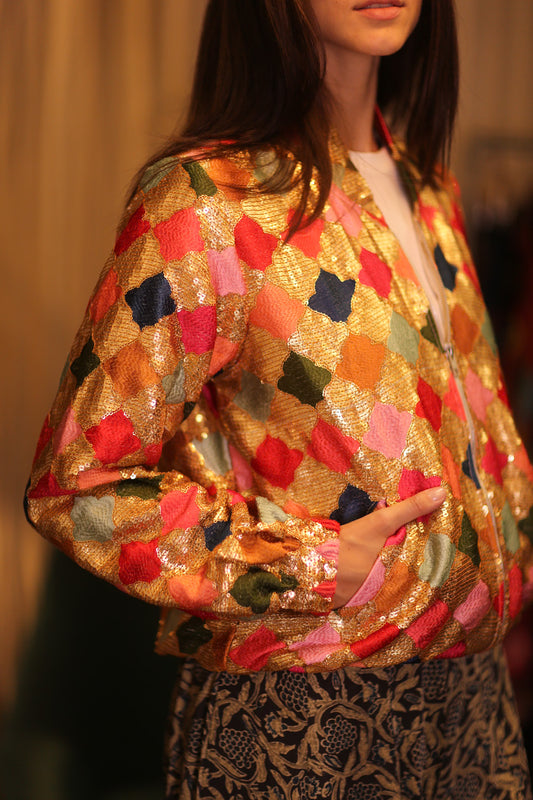 EMBROIDERED SILK  BOMBER JACKET ANCHA GINNY