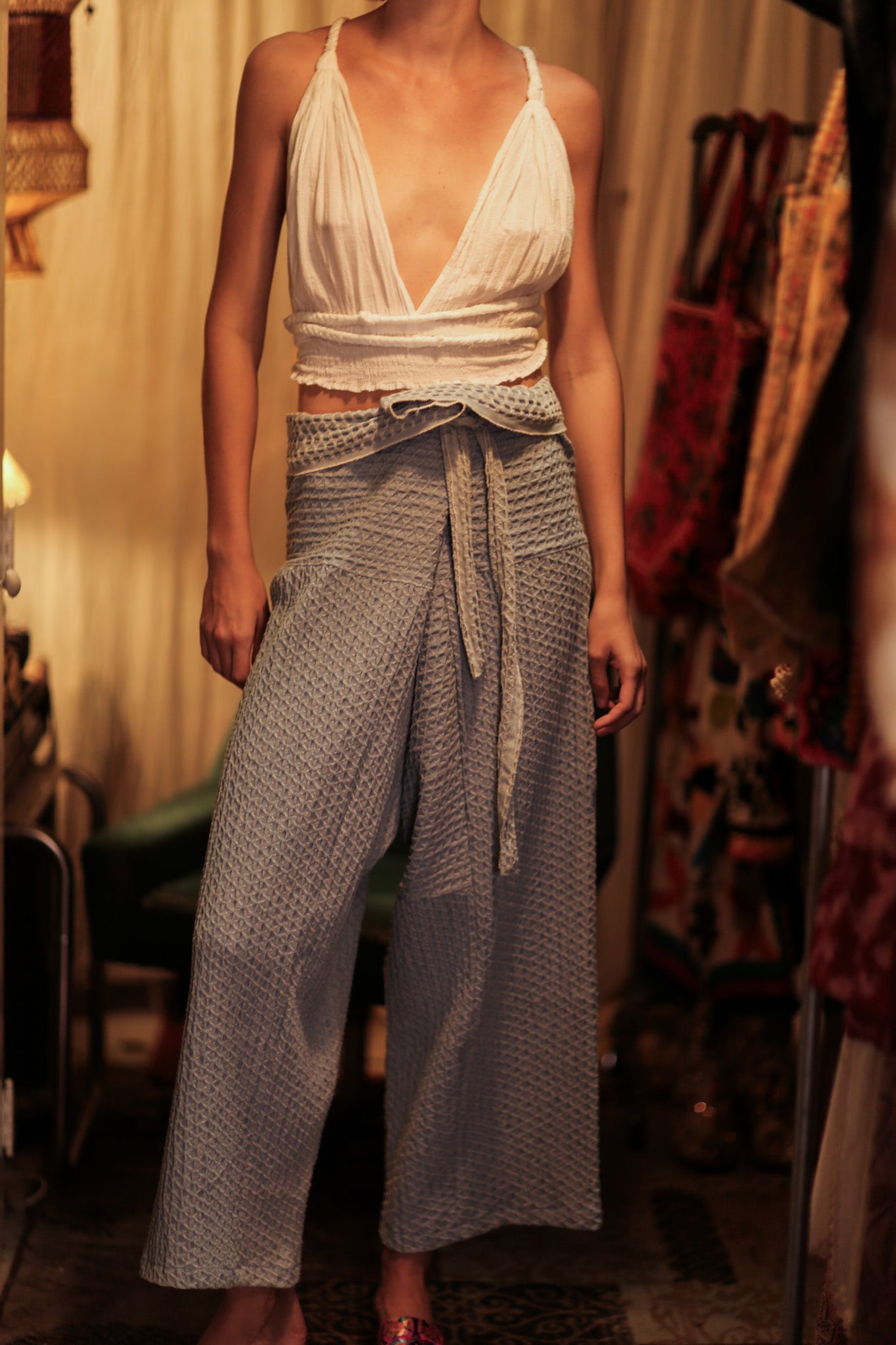 SAMIA PATTERNED SOFT DENIM FISHERMAN TROUSERS