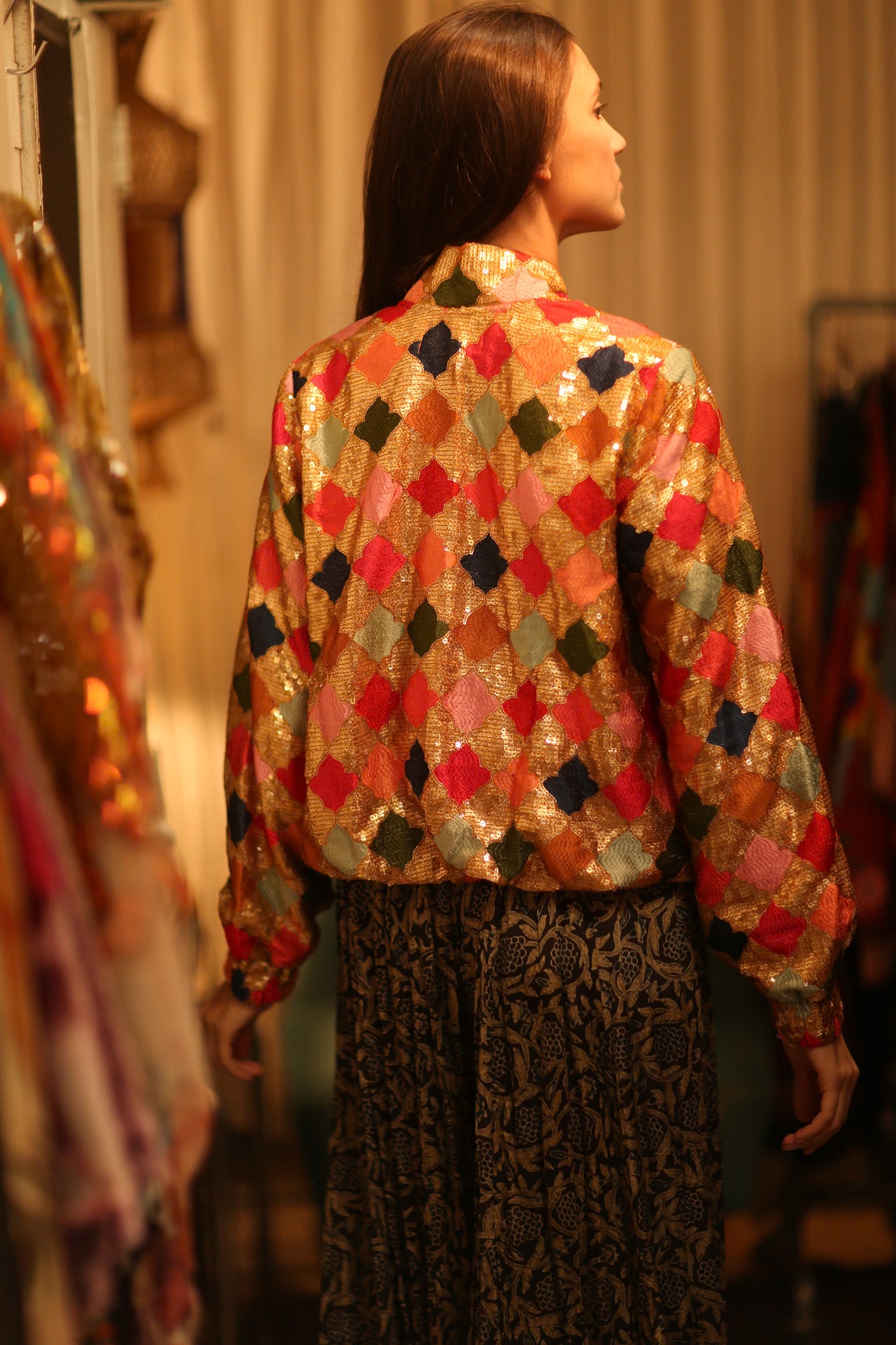 EMBROIDERED SILK  BOMBER JACKET ANCHA GINNY