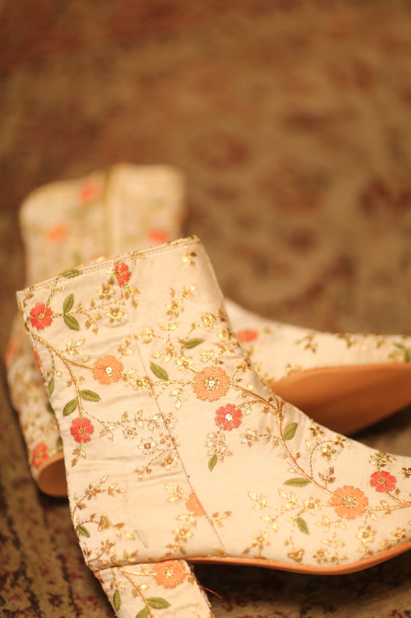 BEIGE SILK EMBROIDERED BOOTS - BANGKOK TAILOR CLOTHING STORE - HANDMADE CLOTHING