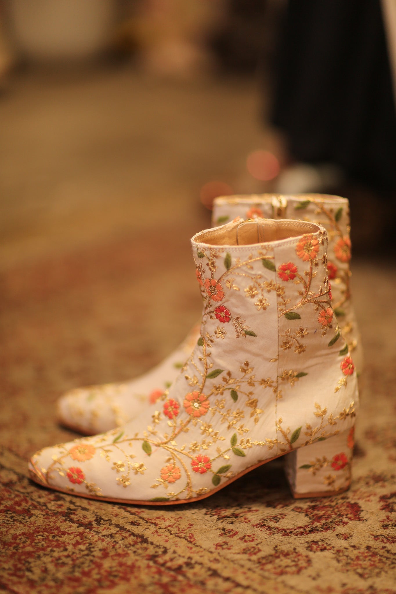 BEIGE SILK EMBROIDERED BOOTS - BANGKOK TAILOR CLOTHING STORE - HANDMADE CLOTHING