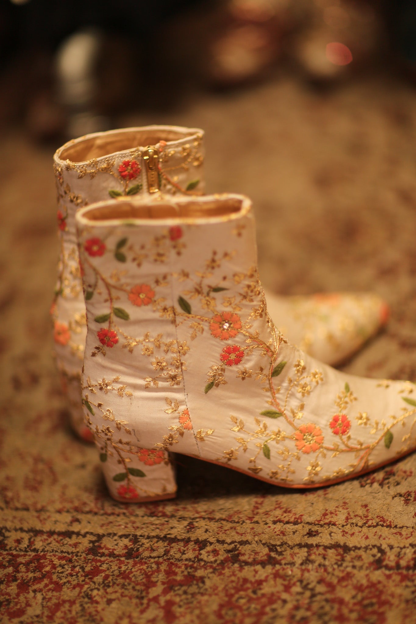 BEIGE SILK EMBROIDERED BOOTS - BANGKOK TAILOR CLOTHING STORE - HANDMADE CLOTHING