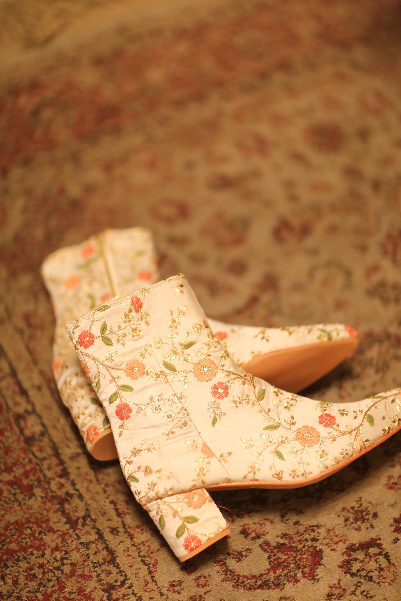 BEIGE SILK EMBROIDERED BOOTS - BANGKOK TAILOR CLOTHING STORE - HANDMADE CLOTHING
