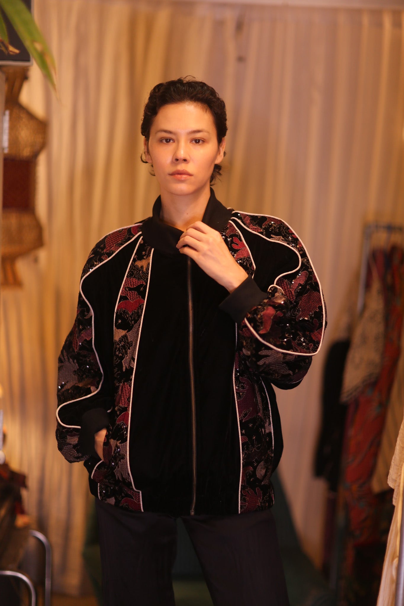 BLACK EMBROIDERED VELVET JACKET MINE - BANGKOK TAILOR CLOTHING STORE - HANDMADE CLOTHING