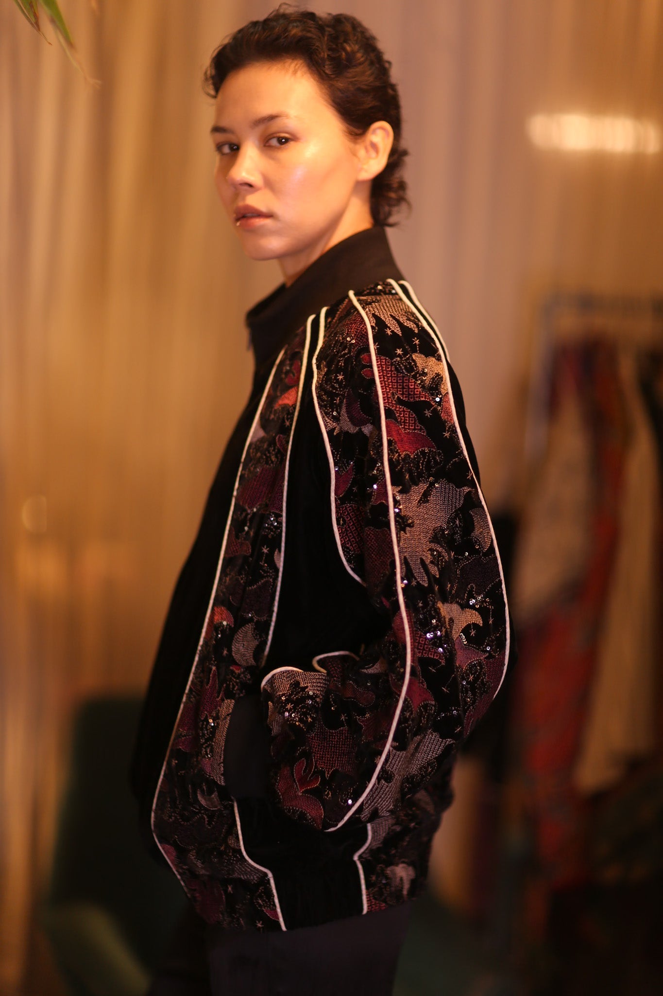 BLACK EMBROIDERED VELVET JACKET MINE - BANGKOK TAILOR CLOTHING STORE - HANDMADE CLOTHING