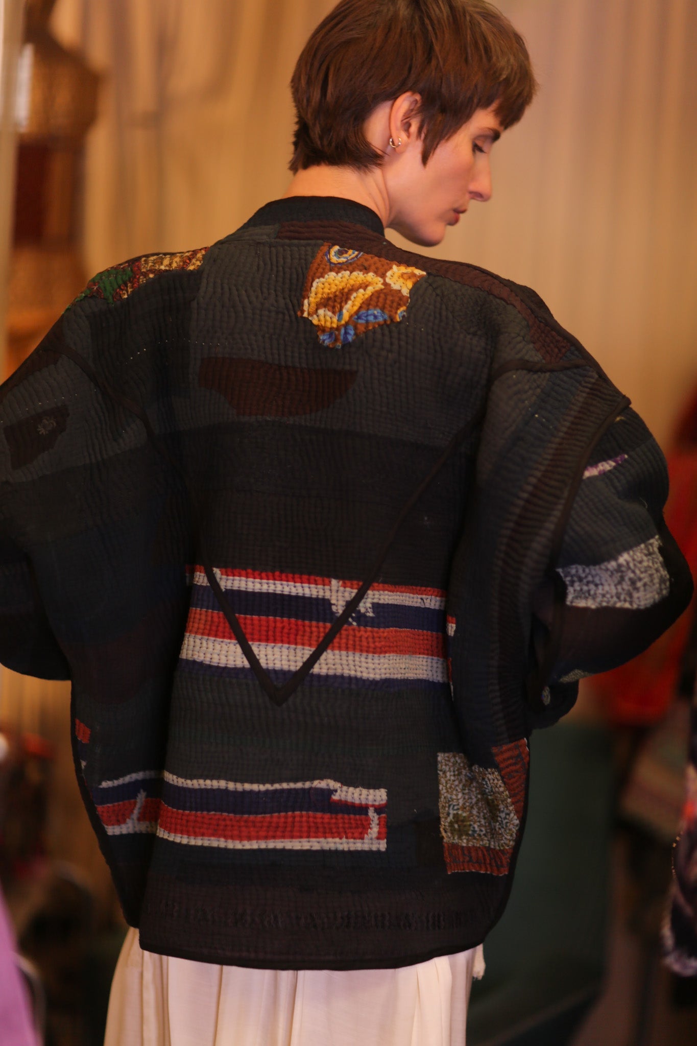 BLACK KANTHA PATCHWORK JACKET BLACK HERBERT - BANGKOK TAILOR CLOTHING STORE - HANDMADE CLOTHING