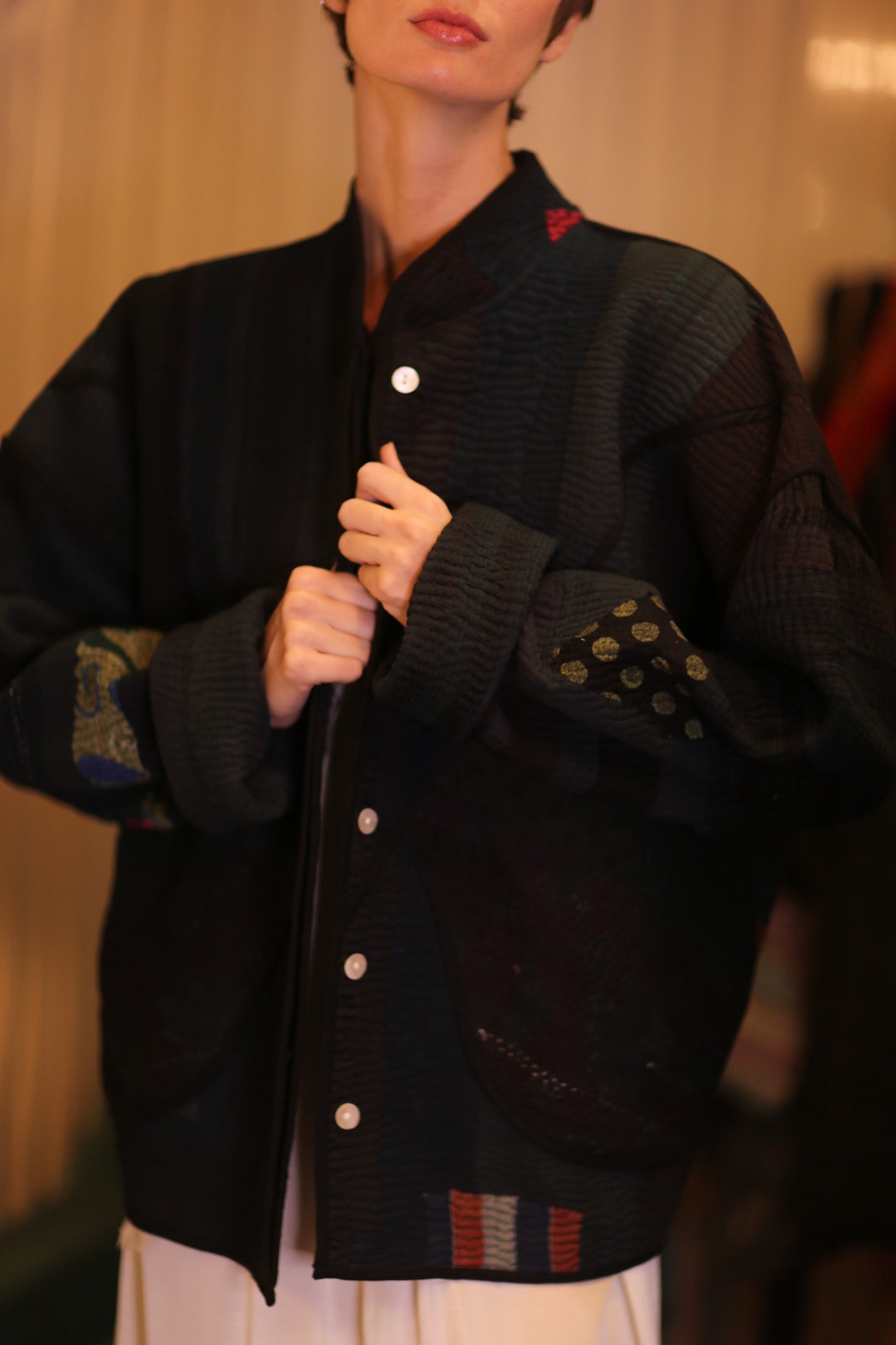 BLACK KANTHA PATCHWORK JACKET BLACK HERBERT - BANGKOK TAILOR CLOTHING STORE - HANDMADE CLOTHING