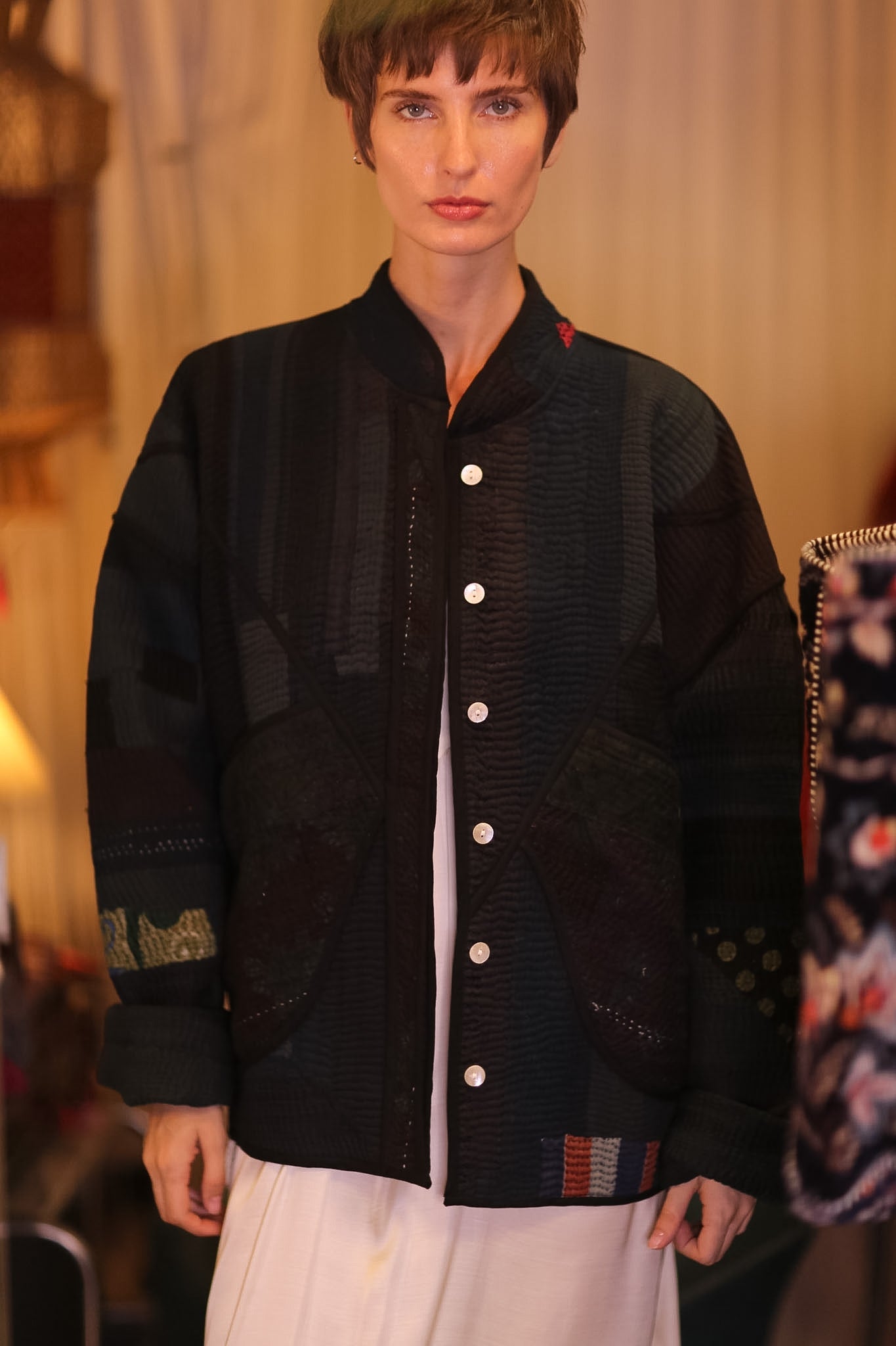 BLACK KANTHA PATCHWORK JACKET BLACK HERBERT - BANGKOK TAILOR CLOTHING STORE - HANDMADE CLOTHING