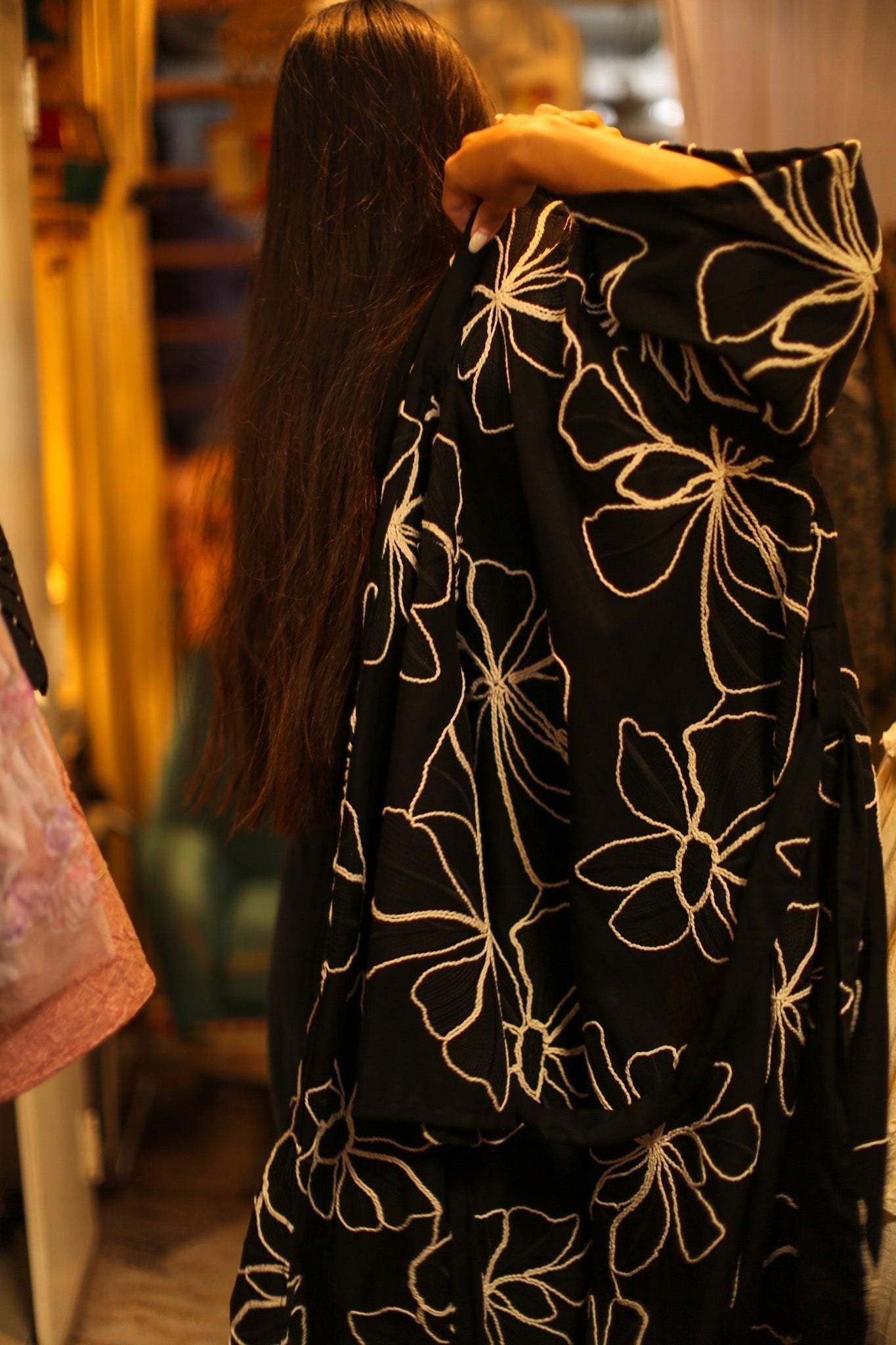 BLACK LINEN EMBROIDERED KIMONO MARIETTA - BANGKOK TAILOR CLOTHING STORE - HANDMADE CLOTHING