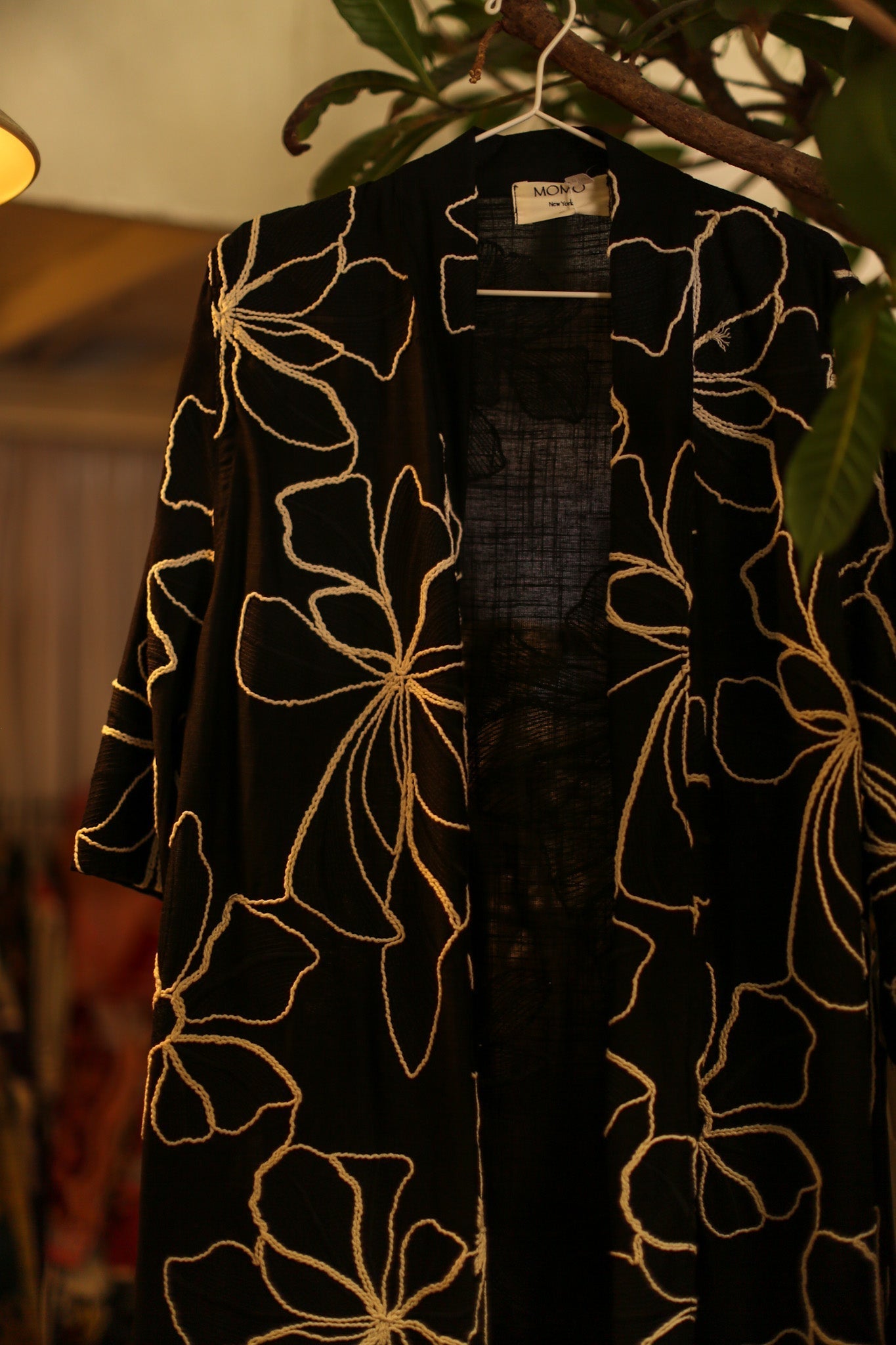 BLACK LINEN EMBROIDERED KIMONO MARIETTA - BANGKOK TAILOR CLOTHING STORE - HANDMADE CLOTHING