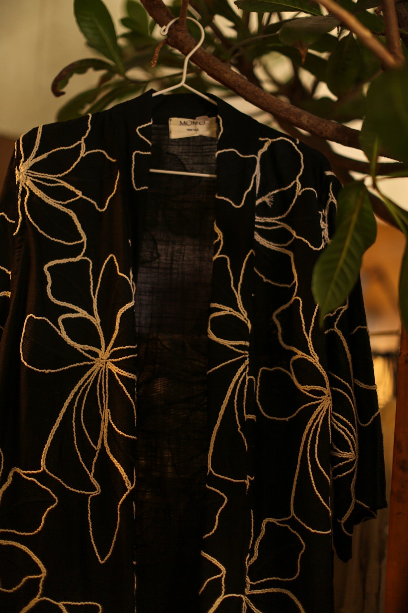 BLACK LINEN EMBROIDERED KIMONO MARIETTA - BANGKOK TAILOR CLOTHING STORE - HANDMADE CLOTHING