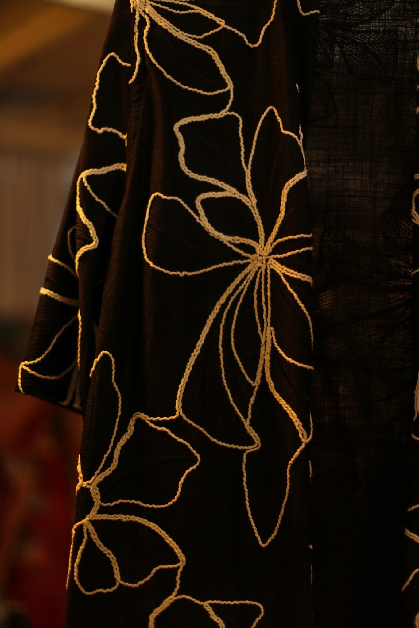 BLACK LINEN EMBROIDERED KIMONO MARIETTA - BANGKOK TAILOR CLOTHING STORE - HANDMADE CLOTHING