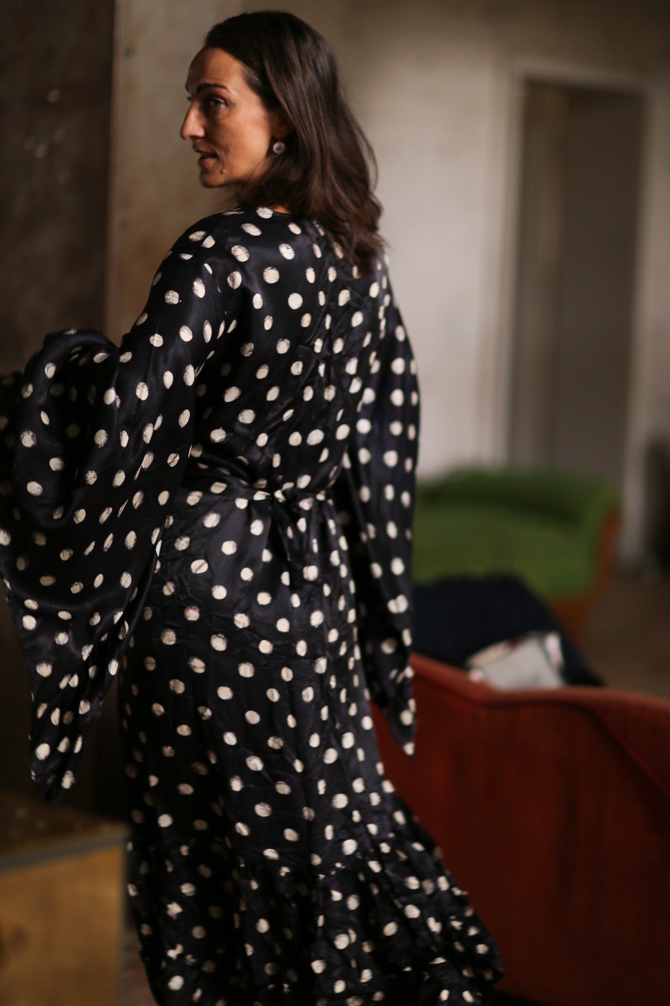 BLACK POLKA DOT XL SILK KIMONO - BANGKOK TAILOR CLOTHING STORE - HANDMADE CLOTHING