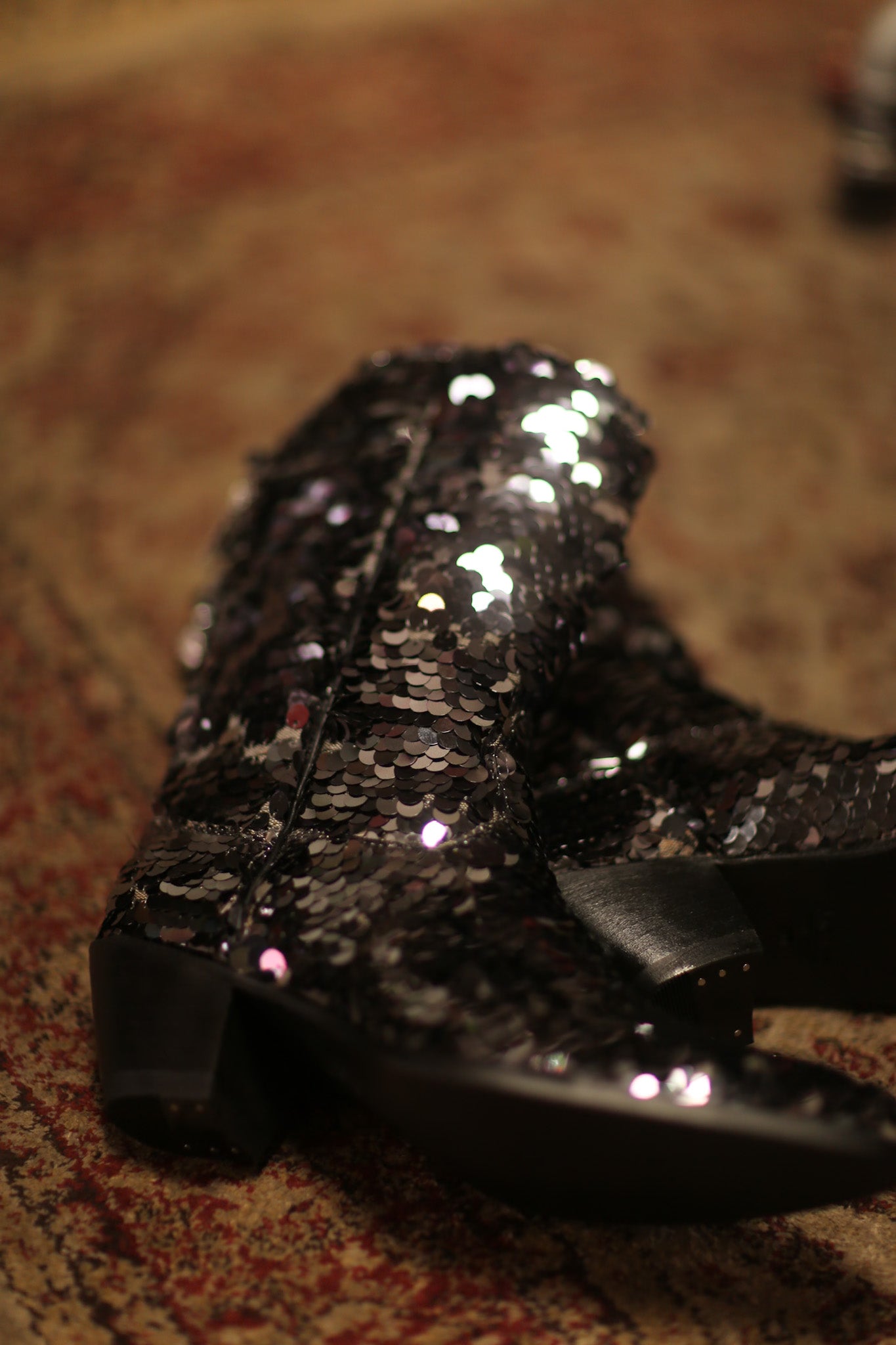BLACK SEQUIN WESTERN BOOTS LUZINE - BANGKOK TAILOR CLOTHING STORE - HANDMADE CLOTHING