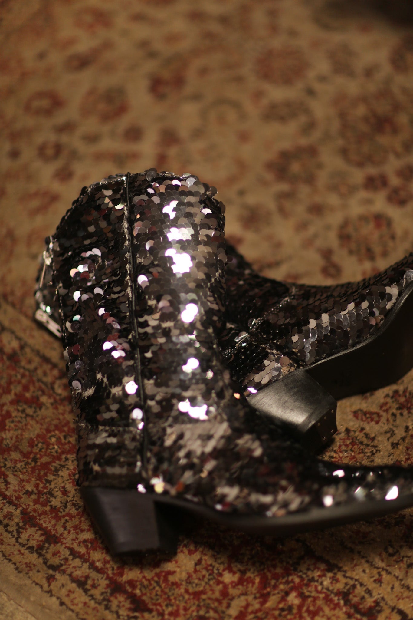 BLACK SEQUIN WESTERN BOOTS LUZINE - BANGKOK TAILOR CLOTHING STORE - HANDMADE CLOTHING