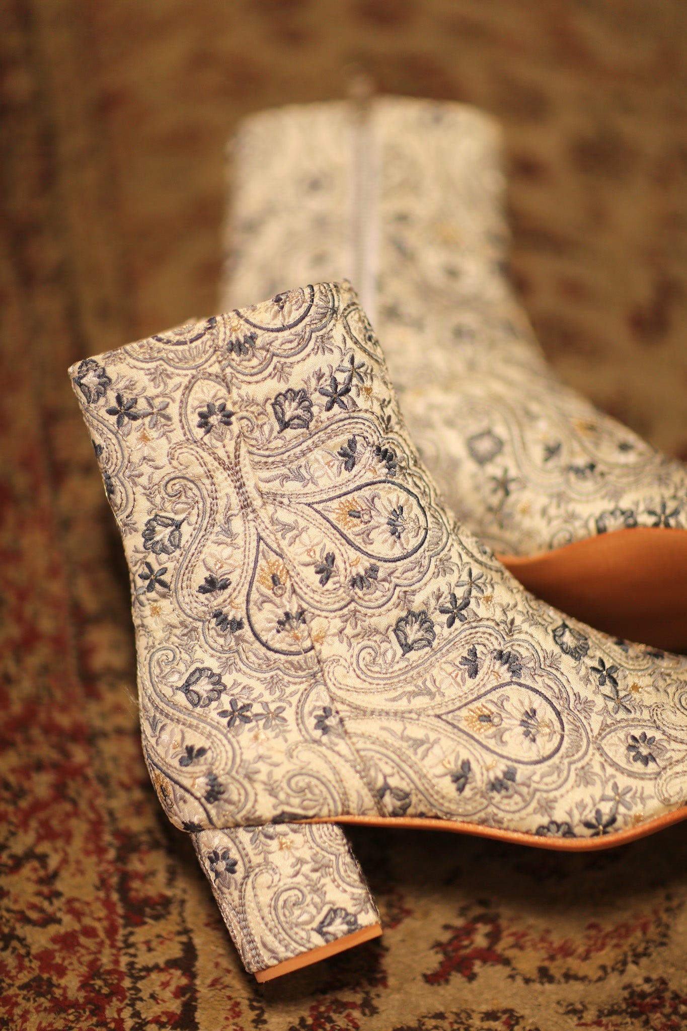 BLUE WHITE SILK EMBROIDERED BOOTS SCOOBERT - BANGKOK TAILOR CLOTHING STORE - HANDMADE CLOTHING