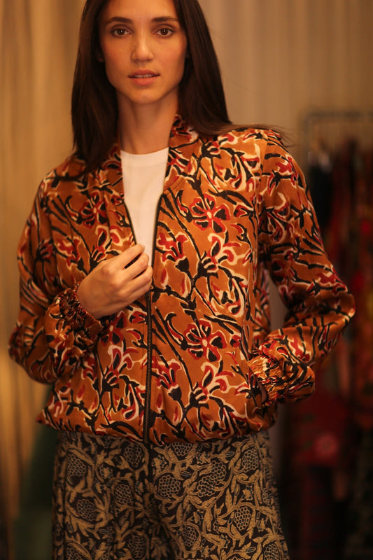 BOMBER JACKET SILK ANCHA JASMINE - BANGKOK TAILOR CLOTHING STORE - HANDMADE CLOTHING