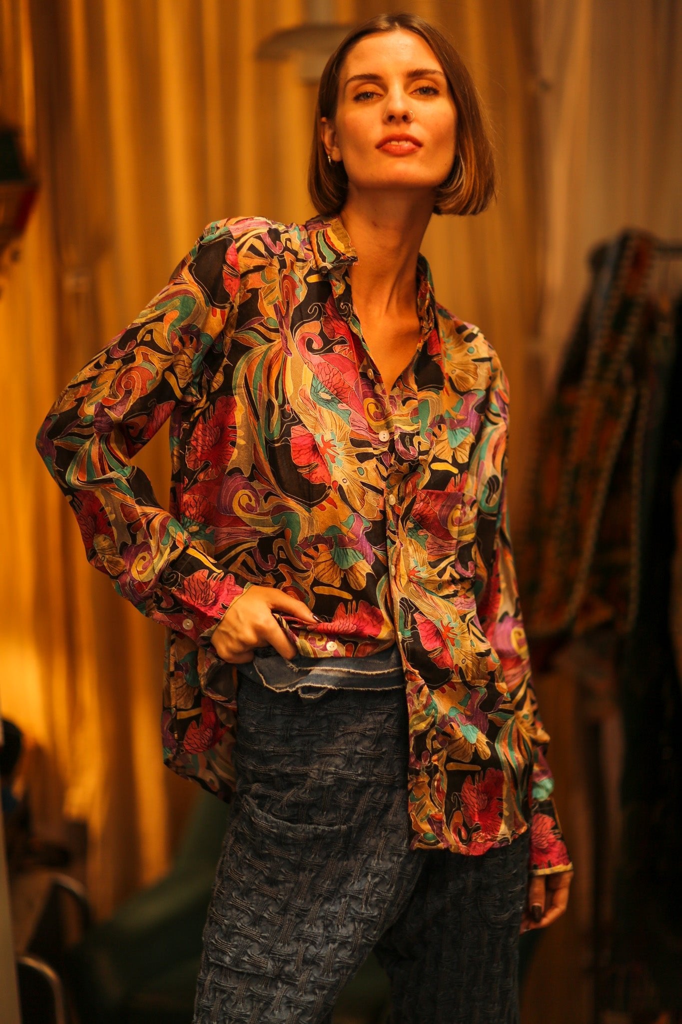 BOYFRIEND BILLIE BLACK OCEAN FLOWERS - BANGKOK TAILOR CLOTHING STORE - HANDMADE CLOTHING