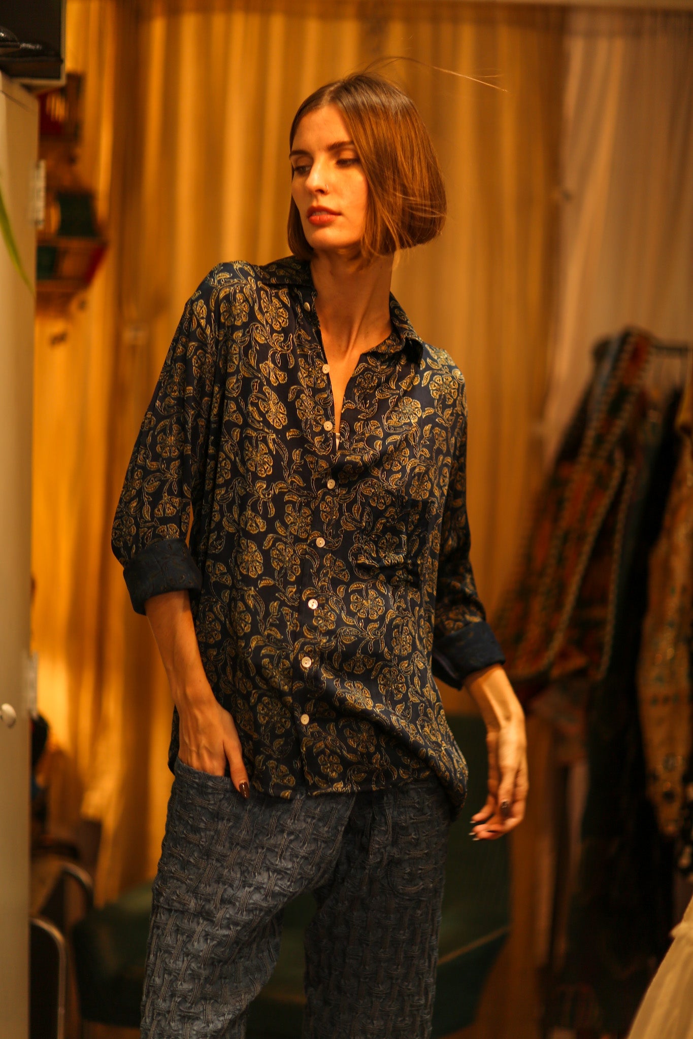 BOYFRIEND BILLIE NAVY BLUE FLOWER - BANGKOK TAILOR CLOTHING STORE - HANDMADE CLOTHING