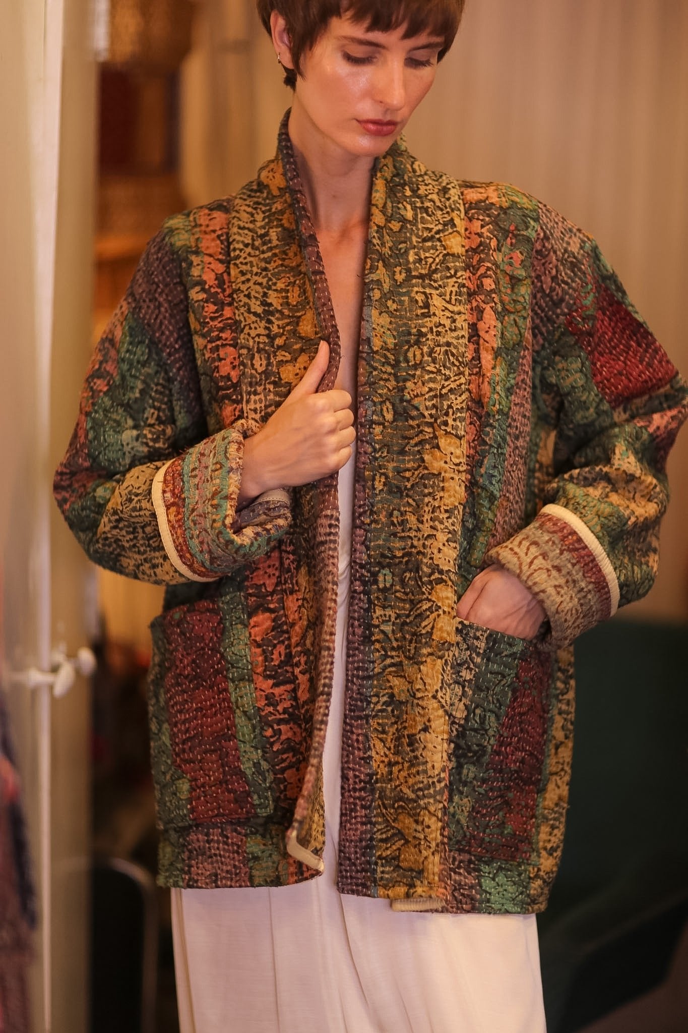 BRIGHT AND WARM KANTHA JACKET MYIAT - BANGKOK TAILOR CLOTHING STORE - HANDMADE CLOTHING